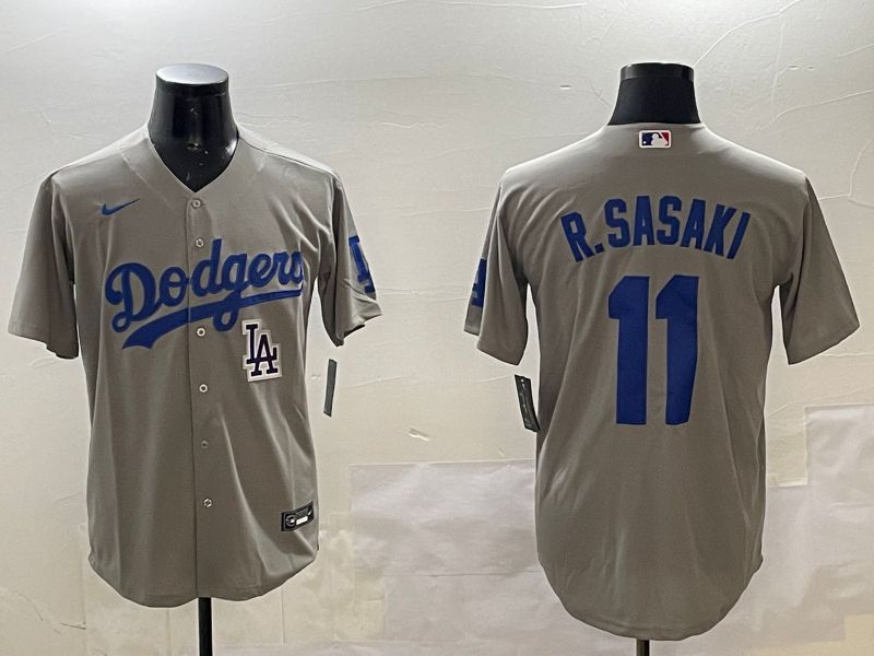 Men Los Angeles Dodgers #11 R.Sasaki Grey Game 2025 Nike MLB Jersey style 12